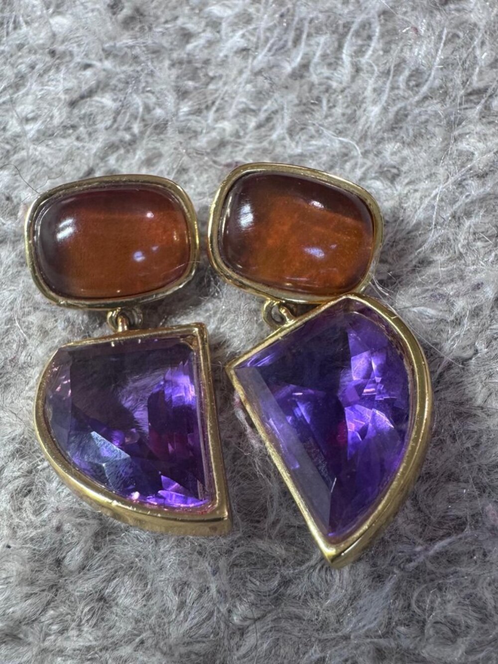 Lizzie Fortunato Violet Crystal Drop Earrings 24k Gold Plated Hydroquartz - Picture 2 of 3
